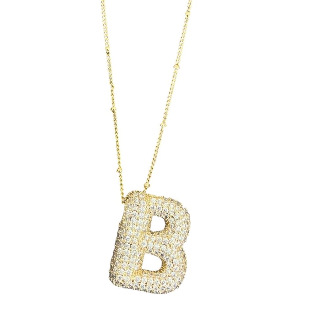 Savy Bling Initial Letter B Gold Necklace With Crystal Accents Adjustable 17-19